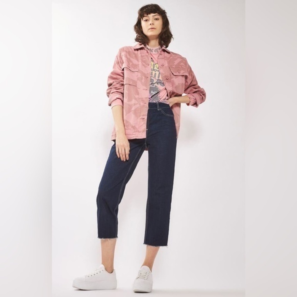 TopShop Pink Camouflage Button Front Jacket Collared Rigid Women’s size 6 small